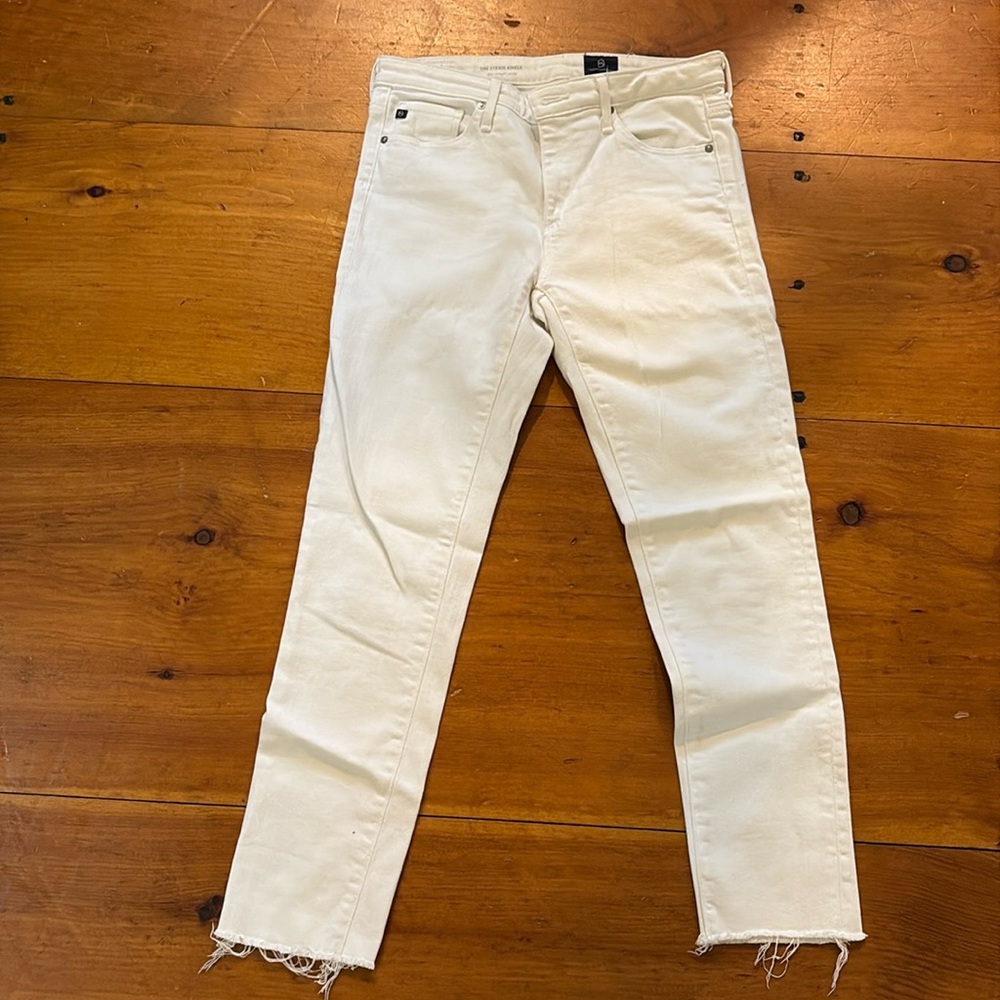 AG white Stevie ankle frayed hem